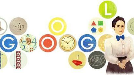 Die Suchmaschine bastelte für das Emmy-Noether-Google-Doodle ein Bild bestehend aus Formeln, Zahlen und mathematischen Instrumenten.
