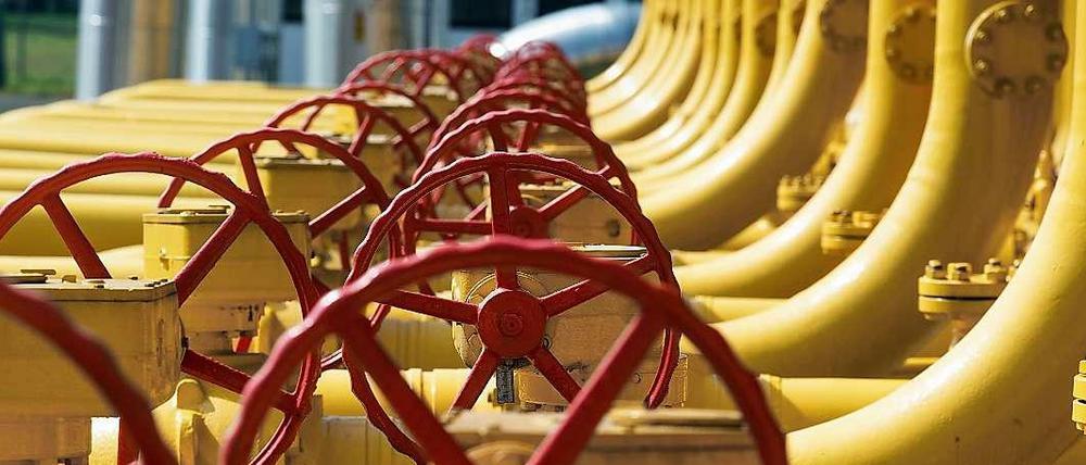 Ventile und Rohre an einer Gas-Kompressor-Station an der ukrainisch-slowakischen Grenze. Die Slowakei ist in der Lage, Gas aus Russland wieder in die Ukraine zurückzuleiten. 