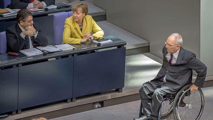 Was nun? Sigmar Gabriel, Angela Merkel, Wolfgang Schäuble.