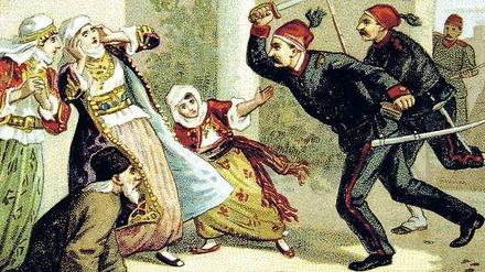 Horror mit Tradition. Schon 1894 verübten Türken einen Massenmord an Armeniern – auf zeitgenössischer Schokoladenwerbung verniedlicht.
