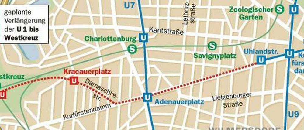 So könnte die U1 bis zum Westkreuz verlängert werden - mit relativ wenig Aufwand.