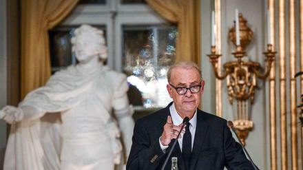 Patrick Modiano am Sonntag während seiner Nobelpreisrede in Stockholm