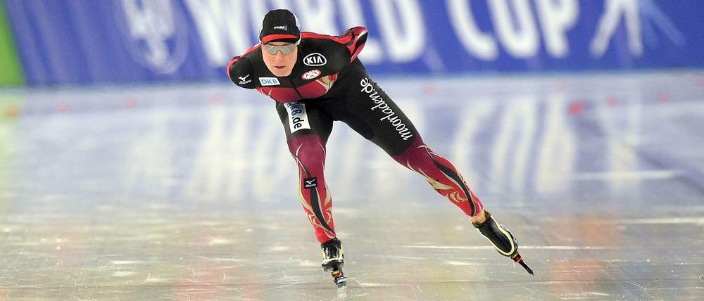 Eisschnellläuferin Claudia Pechstein im Dezember 2014 beim Weltcup im Sportforum Hohenschönhausen in Berlin.