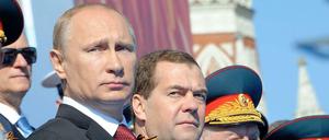 Putin bei der Militärparade in Moskau am Vormittag. 