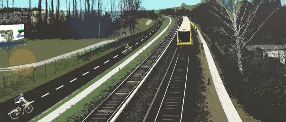 Simulationsbild der Radbahn U5, Idee einer Radverbindung entlang der U-Bahn-Linie 5 in Berlin.