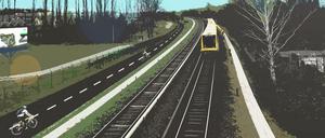 Simulationsbild der Radbahn U5, Idee einer Radverbindung entlang der U-Bahn-Linie 5 in Berlin.