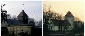 Die Kirche in Staaken vor und nach dem Mauerfall. 
