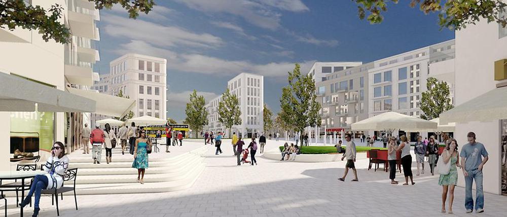 Lichterfelde-Süd: Auf ehemaligem Militärgelände entstehen 2500 Wohneinheiten. Der neue Stadtplatz im künftigen Quartier könnte so aussehen.