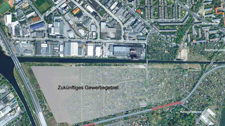 Das Späthsfelder Dreieck, begrenzt vom Britzer Verbindungskanal und der Autobahn am Teltowkanal (A 115), soll langfristig bebaut werden.