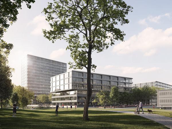 Ganz links das Hochhaus mit 16 Etagen: Bis 2050 soll der Campus Benjamin Franklin ausgebaut werden.