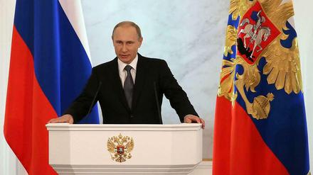 Russlands Präsident Wladimir Putin bei seiner Rede an die Nation am Donnerstag in Moskau.