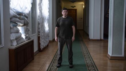 Mykhailo Podolyak photographed during an interview on Aug. 3, 2022 in Kyiv, Ukraine.