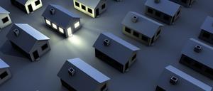 "housing estate in the night, just one house with light"