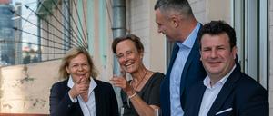 Ministerin Nancy Faeser, Botschafterin Anka Feldhusen, Kiews Bürgermeister Vitali Klitschko und Arbeitsminister Hubertus Heil in Kiew