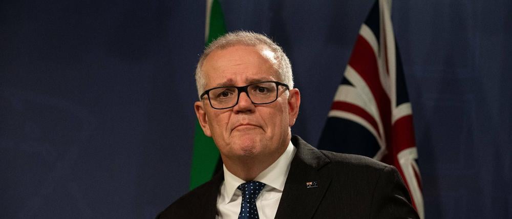 Ex-Premier Scott Morrison bei einer Pressekonferenz am Mittwoch in Sydney.