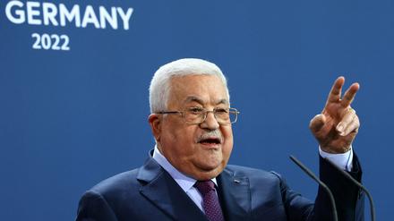 Palästinenserpräsident Abbas bei einer PK im Bundeskanzleramt.