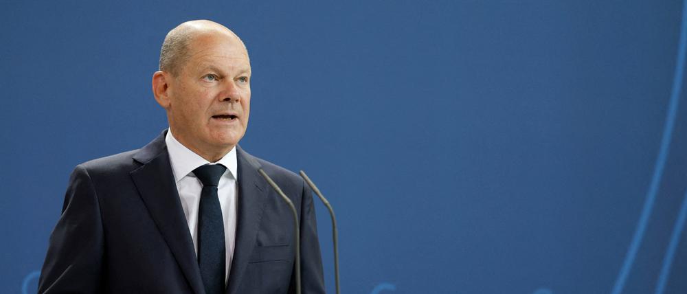 Olaf Scholz bei seinem Pressestatement in Berlin.