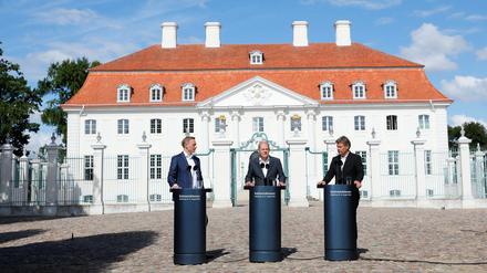 Scholz, Habeck und Lindner nach der Kabinettsklausur.