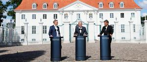 Scholz, Habeck und Lindner nach der Kabinettsklausur.