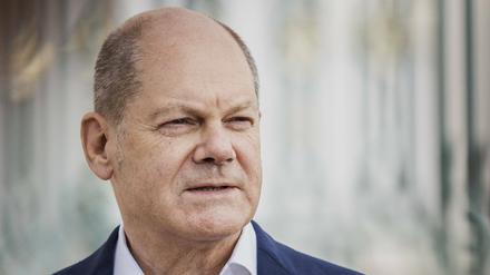 Olaf Scholz SPD, aufgenommen im Rahmen eines Pressestatements bei der Kabinettsklausur in Meseberg.