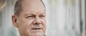 Olaf Scholz SPD, aufgenommen im Rahmen eines Pressestatements bei der Kabinettsklausur in Meseberg.