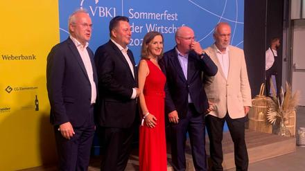 Das Präsidium beim VBKI-Sommerfest: Christian Klövekorn (Gegenbauer), Andreas Geisel (SPD), Sigrid Nikutta (Deutsche Bahn), Markus Voigt (VBKI), Reinhard Müller (EUREF).