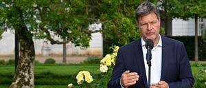 Robert Habeck gibt nach der Kabinettsklausur in Meseberg ein Pressestatement.