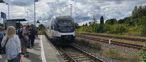 Gedränge am Bahnsteig von Küstrin-Kietz.