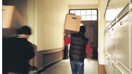 Männer tragen Umzugskartons beim Umzug in die neue Wohnung (Symbolfoto, Auszug)© 