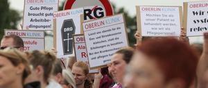 Krankenhauspersonal demonstrierte am Dienstag in Potsdam.