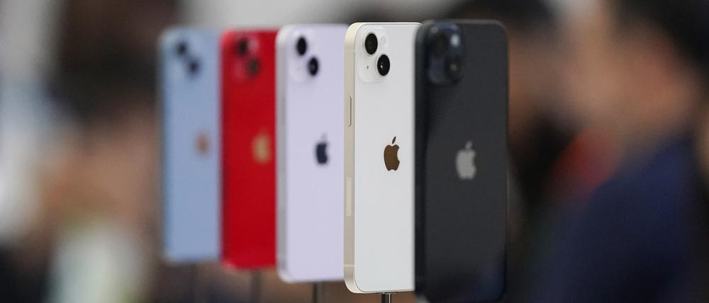 Die neuen iPhone 14 Telefone auf einer Apple-Veranstaltung auf dem Campus des Apple-Hauptquartiers.