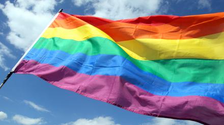 ARCHIV - ILLUSTRATION: 22.06.2013, Berlin: Eine Regenbogenfahne weht während des Umzugs zum Christopher Street Day (CSD). (zu dpa: "Immer mehr vermeintlich konservative Unternehmen tummeln sich auf dem Christopher Street Day" vom 27.06.2018) Foto: Wolfgang Kumm/dpa +++ dpa-Bildfunk +++