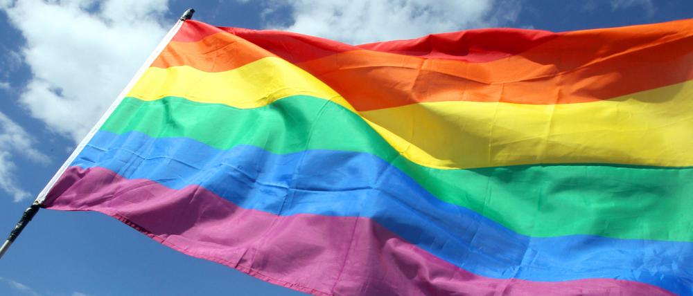 ARCHIV - ILLUSTRATION: 22.06.2013, Berlin: Eine Regenbogenfahne weht während des Umzugs zum Christopher Street Day (CSD). (zu dpa: "Immer mehr vermeintlich konservative Unternehmen tummeln sich auf dem Christopher Street Day" vom 27.06.2018) Foto: Wolfgang Kumm/dpa +++ dpa-Bildfunk +++