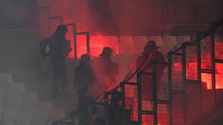 Polizeieinsatz im Stade Velodrome von Marseille.