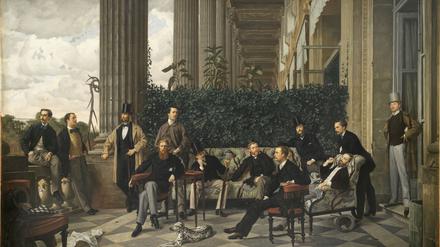 Ein Bürgerlicher am Rand von Adeligen. James Tissots Gemälde „Le balcon du cercle de la rue Royale en 1867“. Ganz rechts Charles Haas, das reale Vorbild für die Proust-Figur Swann. Foto: Musée d’Orsay Paris/Patrice Schmidt Agence RMNGP/Musée d’art et d’histoire du Judaïsme