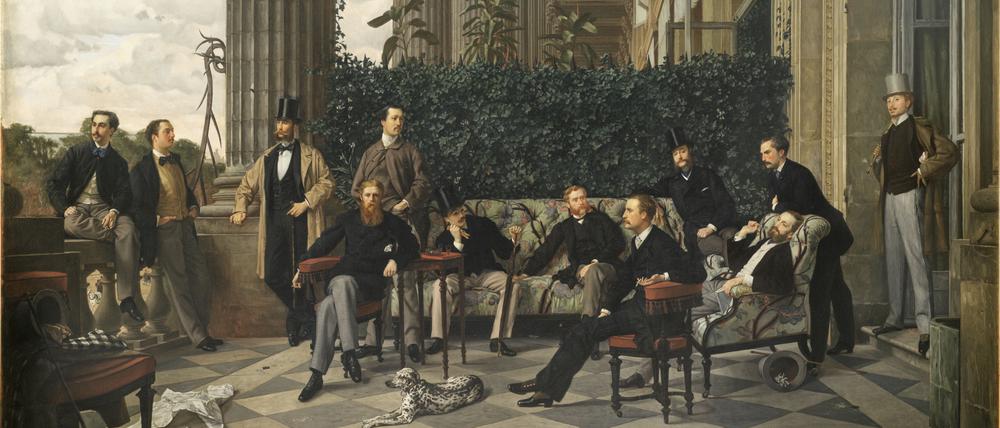 Ein Bürgerlicher am Rand von Adeligen. James Tissots Gemälde „Le balcon du cercle de la rue Royale en 1867“. Ganz rechts Charles Haas, das reale Vorbild für die Proust-Figur Swann. Foto: Musée d’Orsay Paris/Patrice Schmidt Agence RMNGP/Musée d’art et d’histoire du Judaïsme