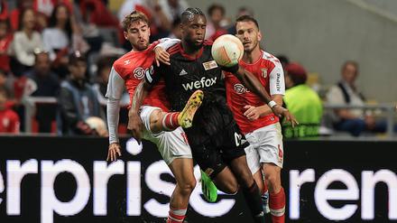 Unions Stürmer Jordan Siebatcheu Pefok (Mitte) war in der Bundesliga bereits an vier Toren beteiligt, in der Europa League steht vorne noch die Null.