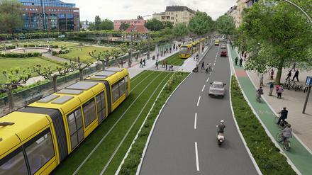 So stellen sich die Planer die Tram am Mierendorffplatz vor - in Mittenlage.