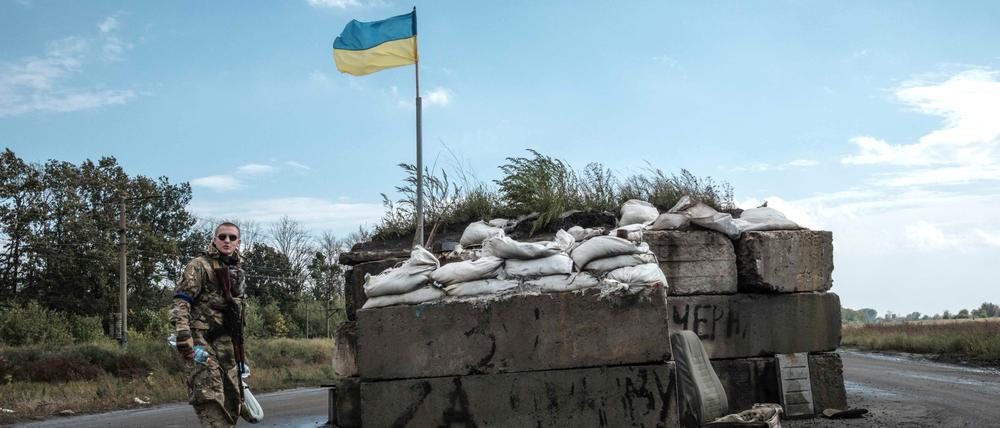 Checkpoint der ukrainischen Armee in der Region Charkiw.