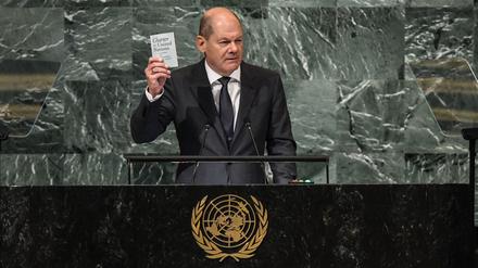Bundeskanzler Scholz verwies in seiner Rede auch auf die international vereinbarten Regeln der UN-Charta.