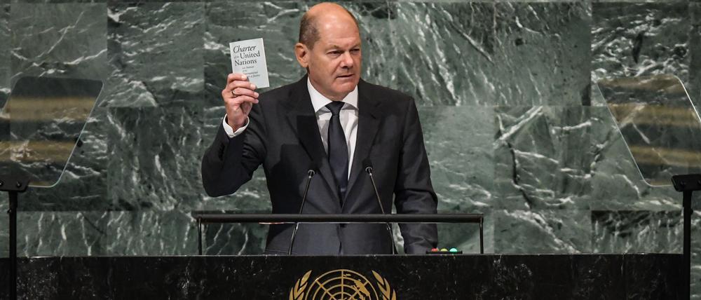 Bundeskanzler Scholz verwies in seiner Rede auch auf die international vereinbarten Regeln der UN-Charta.