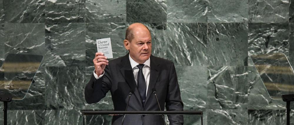 Olaf Scholz vor den Vereinten Nationen.