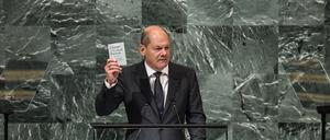 Olaf Scholz vor den Vereinten Nationen.