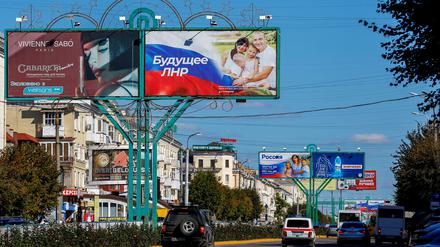 Pro-russische Slogans in Luhansk, Ukraine.