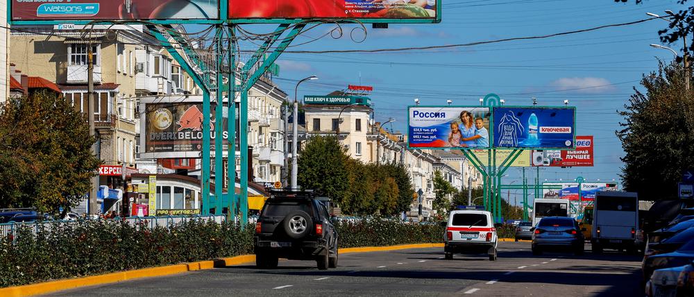 Pro-russische Slogans in Luhansk, Ukraine.
