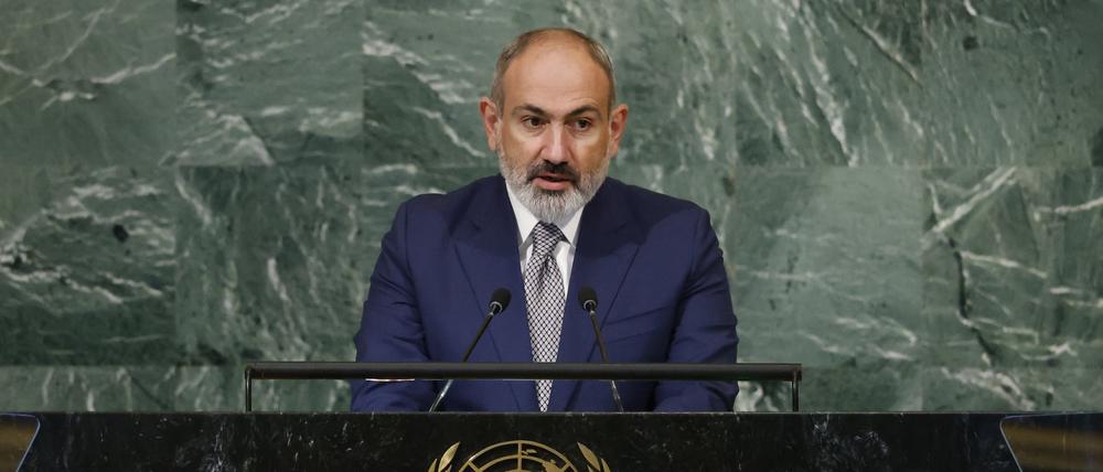 Nikol Pashinjan, Ministerpräsident von Armenien, spricht auf der 77. Sitzung der Generalversammlung der Vereinten Nationen im UN-Hauptquartier.