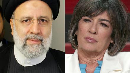 Diese Bildmontage zeigt Irans Präsident Ebrahim Raisi (links) und die Journalistin Christiane Amanpour (rechts). 