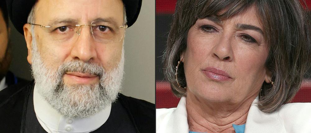 Diese Bildmontage zeigt Irans Präsident Ebrahim Raisi (links) und die Journalistin Christiane Amanpour (rechts).