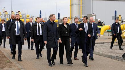 Polens Präsident Duda und Premierminister Morawiecki bei ihrem Besuch der Baltic-Pipline
