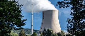 Wasserdampf steigt aus dem Kühlturm des Atomkraftwerks (AKW) Isar 2